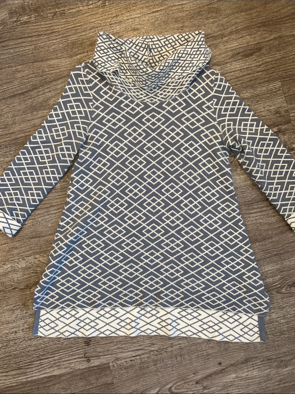 MOTH Cowl Neck Sweater Tunic Blue Alpaca Blend Geometric Print Size Small